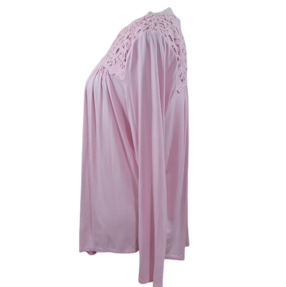 Philosophy Top Pink Crochet Lace Long Sleeves Pleated Keyhole Back Loose Fit - Picture 6 of 11